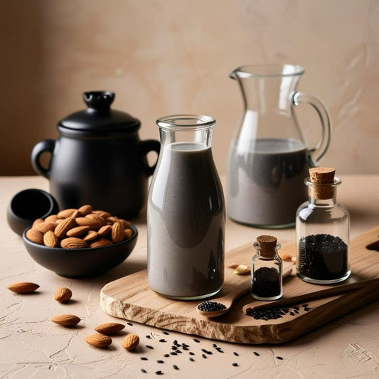 Lait végétal maison aux amandes et au sésame noir