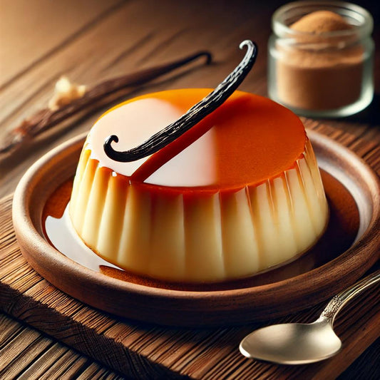 Flan vanille caramel maison, dessert fondant préparé avec du lait végétal