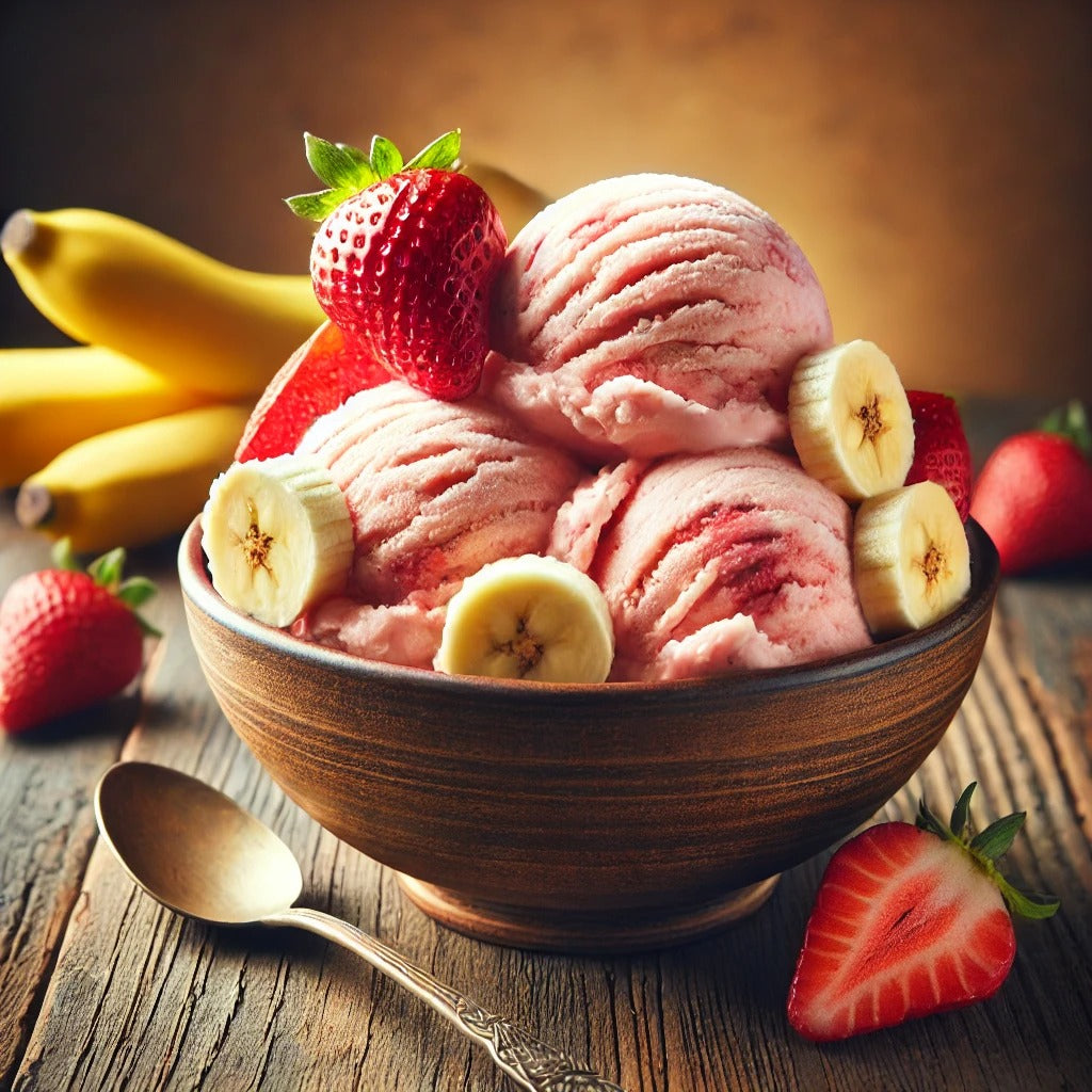Glace maison fraise-banane, sans sucre ajouté